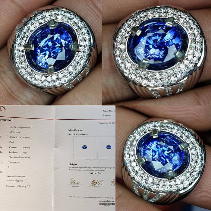 Batu Cornflower Blue Sapphire Ceylon Srilanka HQ Sertifikat 5.09 crt